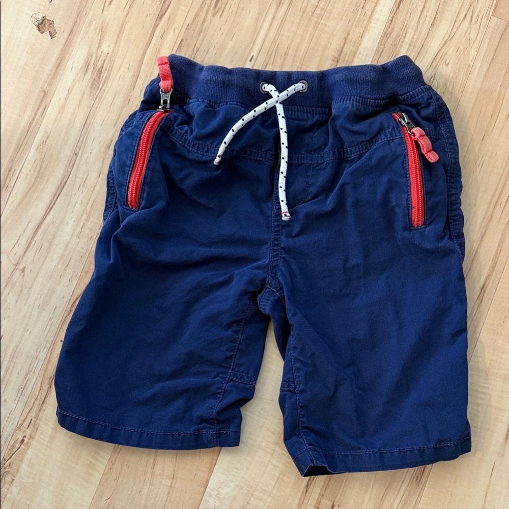 Mini Boden Navy Shorts with Red Zip Details